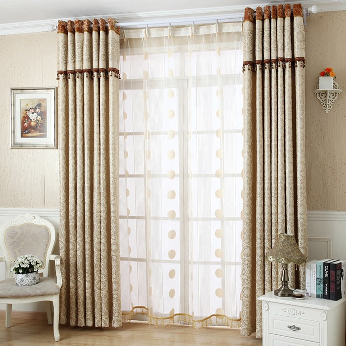 European Style Contemporary Beige Two Panels Custom Sheer Curtains Polyester Net Drapes for Bedding Living Room