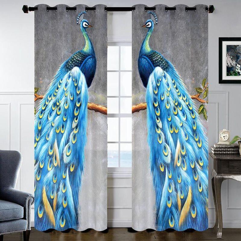 Peacock Pattern 3D Animal Curtains Blackout Curtains 2 Panels Window Treatments for Living Room Bedroom Window Drapes Home Decorations