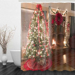 3D High Quality Delicate Christmas Tree Print Bathroom Shower Curtain Set