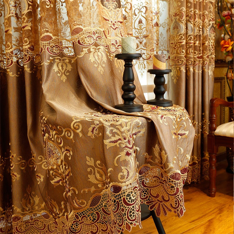 Blackout Curtains Nobel and Elegant European Style High Quality Chenille Hollowed-out Embroidered Shading Curtain Sheer Damask Curtain