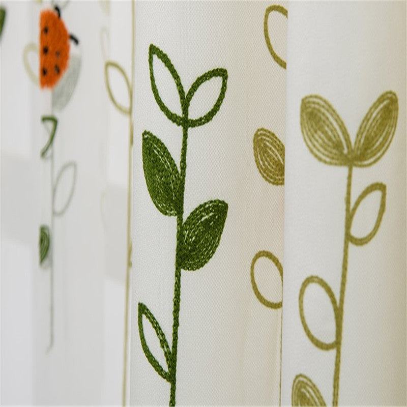 Rural Pastoral Little Ladybug Pattern Embroidered Curtains Advanced Custom Curtains for Kids Bedding Room