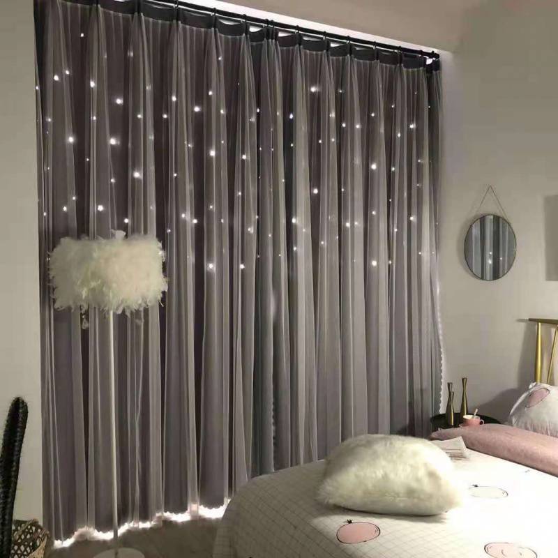 Stars Blackout Curtains for Bedroom Girls Kids Baby Window Curtain Double Layer Star Cut Out Aesthetic Living Room Decor Wall Home Decorations Curtain 1 Panels