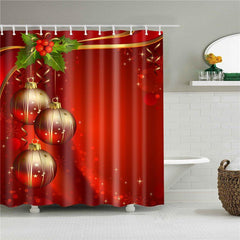 Christmas Balls 3D Shower Curtain Red Bathroom Partition Curtain Durable Waterproof Mildew Proof