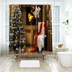 Christmas Hat and Scarf with Christmas Tree Bathroom Shower Curtain