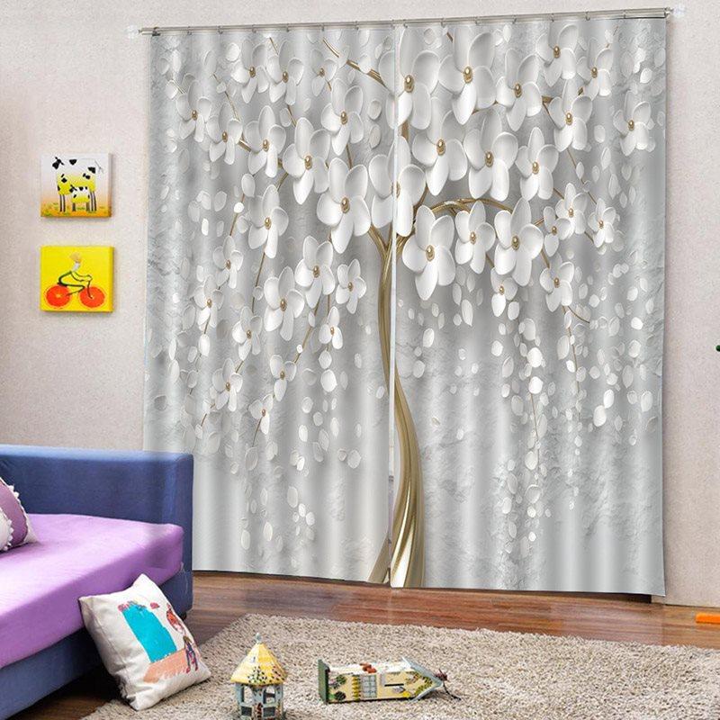 3D Print Blackout Curtains Creative White Flower Tree 2 Panels Drapes for Living Room Bedroom Decoration No Pilling No Fading No off-lining Polyester