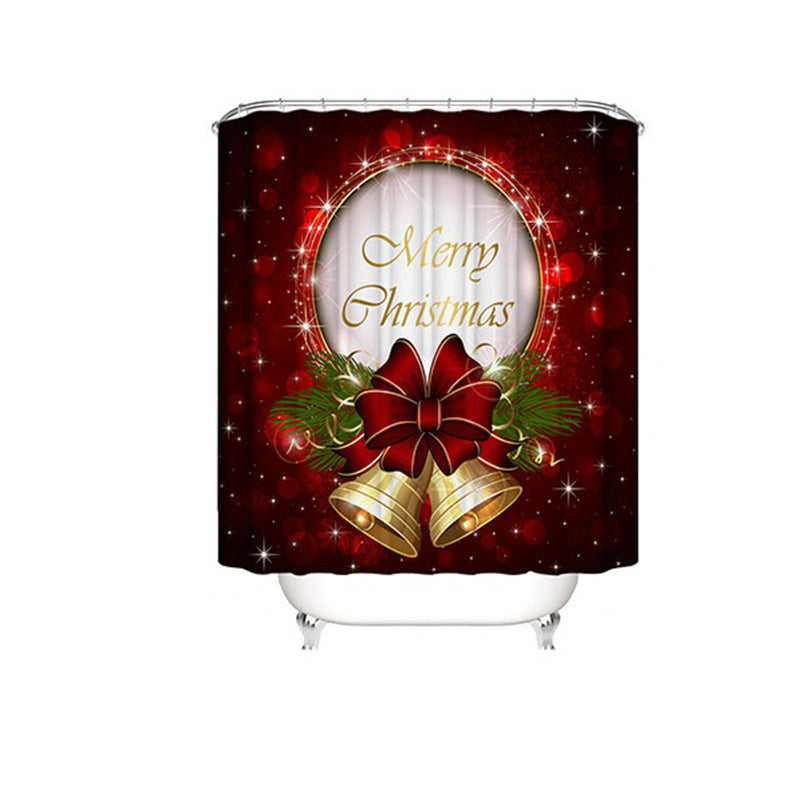 3D Christmas Shower Curtains Set for Bathroom Christmas Shower Curtain with Christmas Tree and Christmas Bell Christmas Theme Shower Curtain