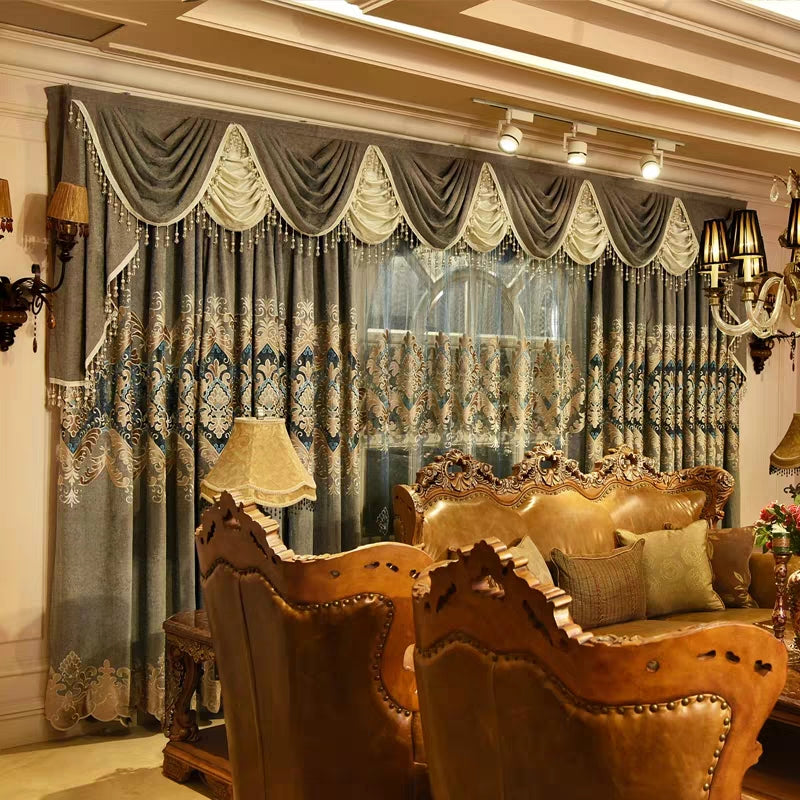 Blackout Luxury Beaded Curtains Drapes Classical Shading Curtain Sheer Waterfall Valance for Living Room Bedroom Window Curtains No Pilling No Fading No off-lining