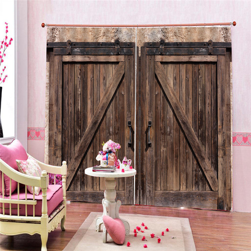 3D Old Wooden Barn Door Decorative Polyester Custom Blackout Curtains for Living Room and Bedroom