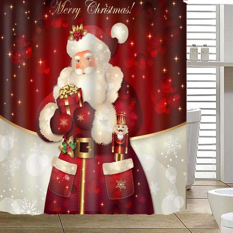 3D Father Christmas Painted Waterproof Shower Curtain Set for Shower Stall and Bathtub