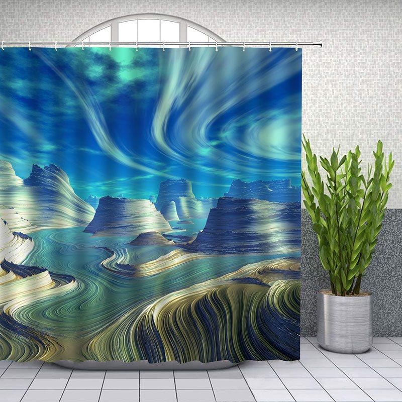 3D Printed Landscape Shower Curtain Bathroom Partition Curtain Durable Waterproof Mildew Proof Polyester