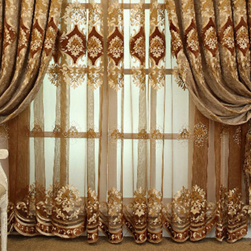 European Luxury Embroidery Sheer Curtains Decoration Window Screening for Living Room Bedroom Custom 2 Panels Breathable Voile Drapes No Pilling No Fading No off-lining