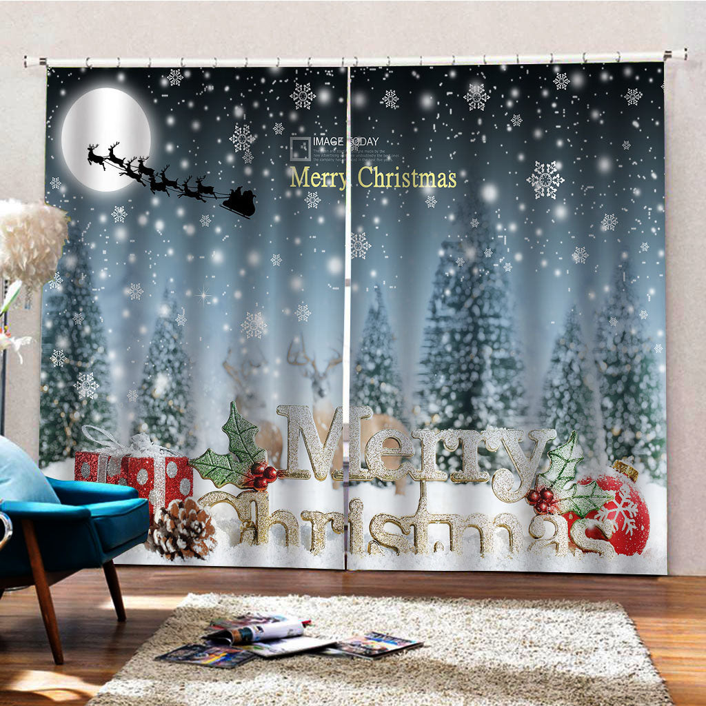 3D Christmas Snow Night Printed Blackout Curtain Festival Home Decor