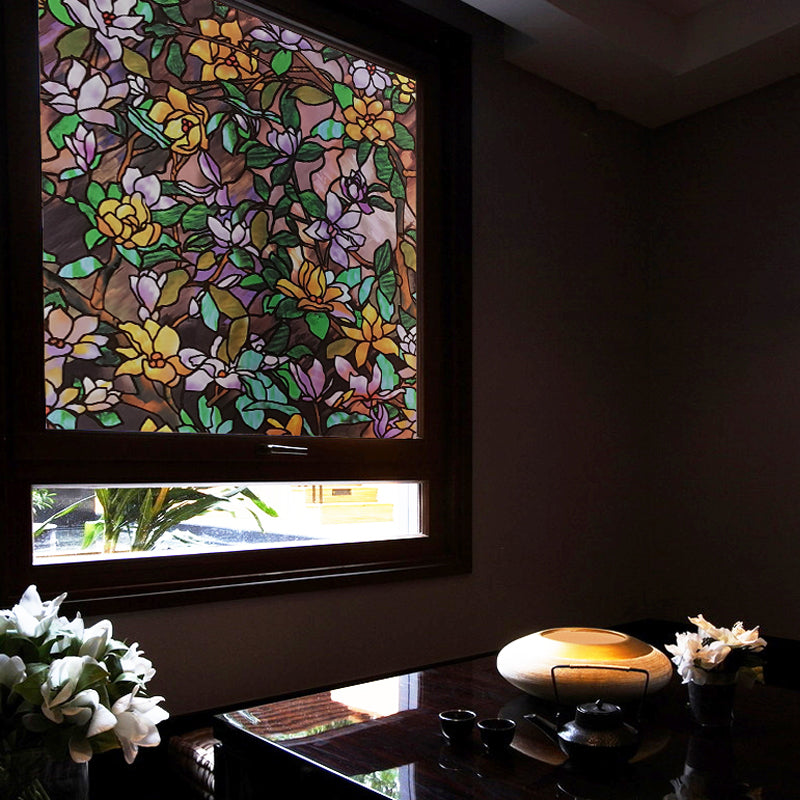 Window Film Blooming Camellia Drawing No-glue Static Sticker