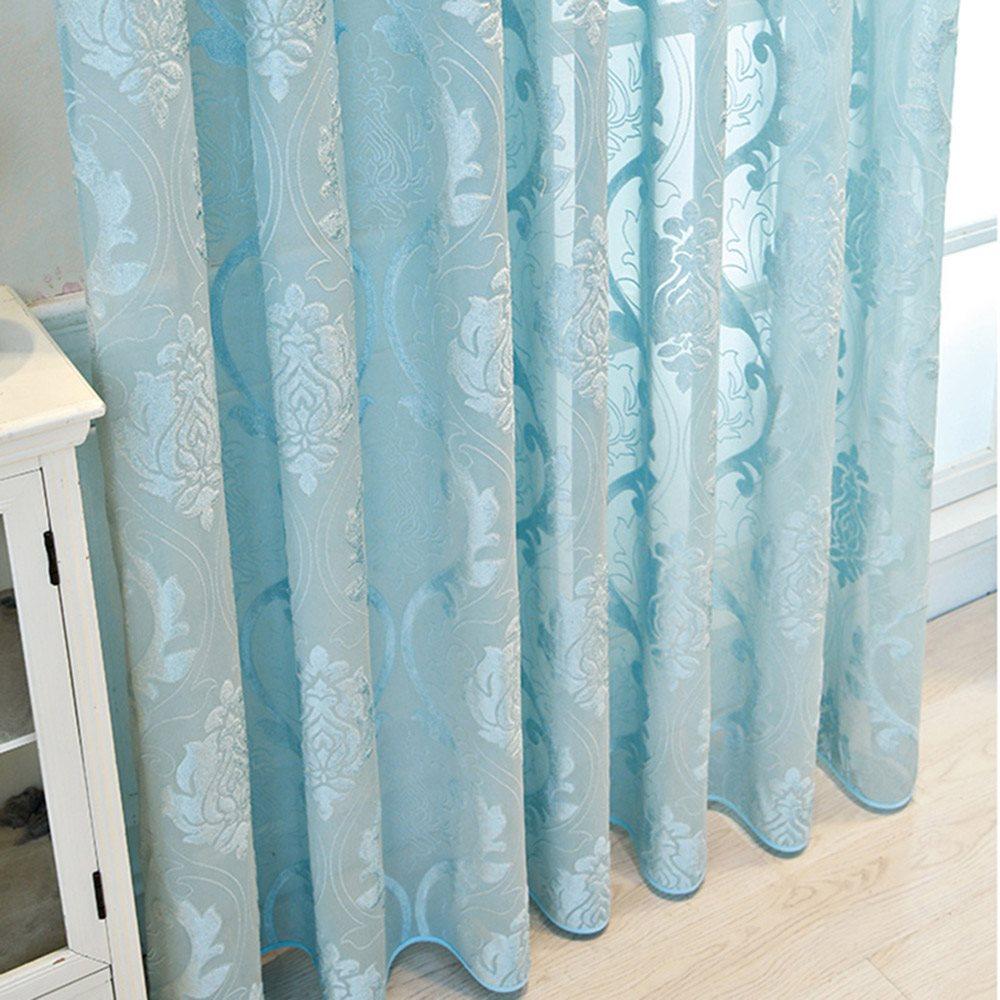 European High-end Sky Blue Embossed Sheer Curtains for Living Room Bedroom Custom 2 Panels Breathable Voile Drapes No Pilling No Fading No off-lining Polyester