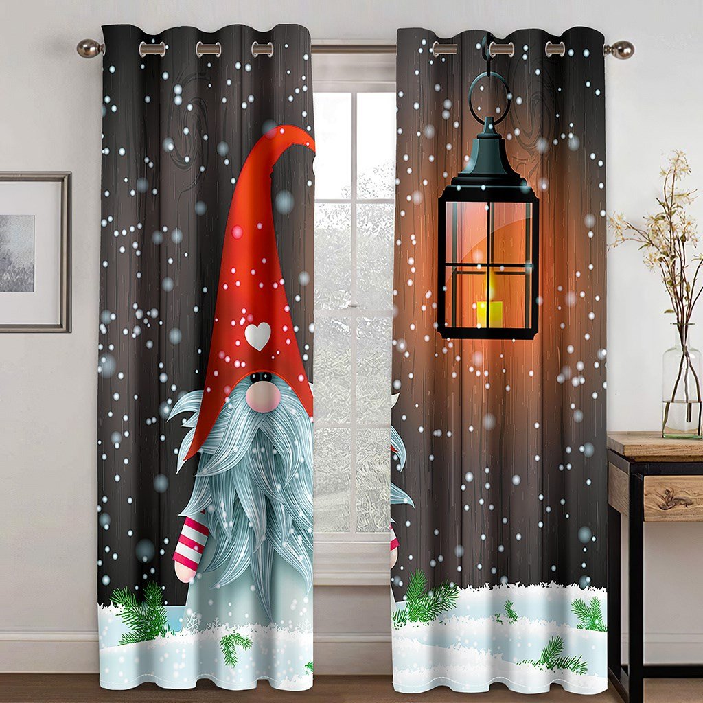 3D Blackout Curtains Christmas Snowman Street Lamp Xmas Print Curtains for Living Room Bedroom Window Drapes 2 Panel Set