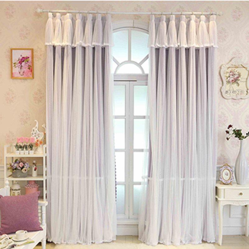 Blackout Curtains Princess Style Purple Lace Sheer and Cloth Sewing Together Blackout Custom Curtain Set