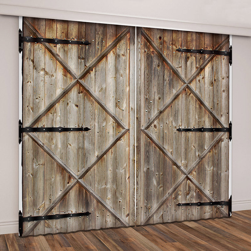 3D Vintage House Old Wooden Barn Door Printed Curtains