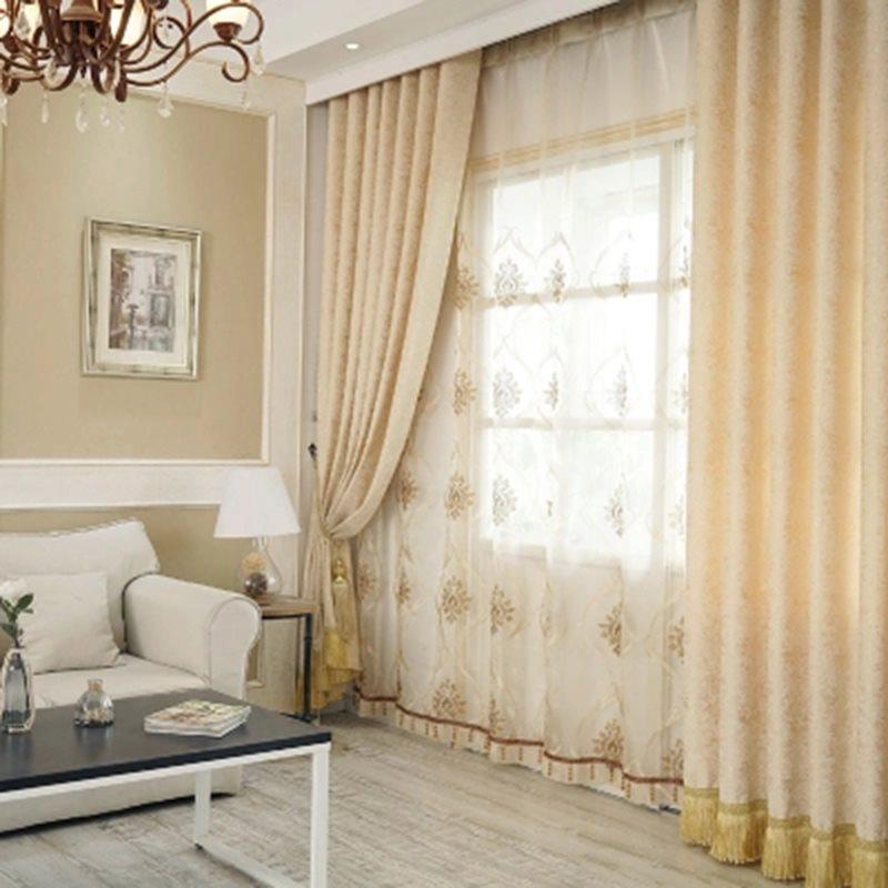 Beige Lace Modern Style Room Darkening Curtain