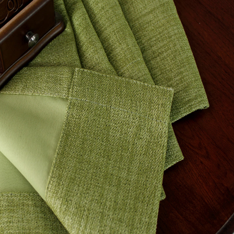 Blackout and Decoration Polyester Plain Weave Green Solid Modern Style Grommet Top Curtain