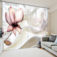 White Ribbon Flower 3D Printed Polyester Curtain