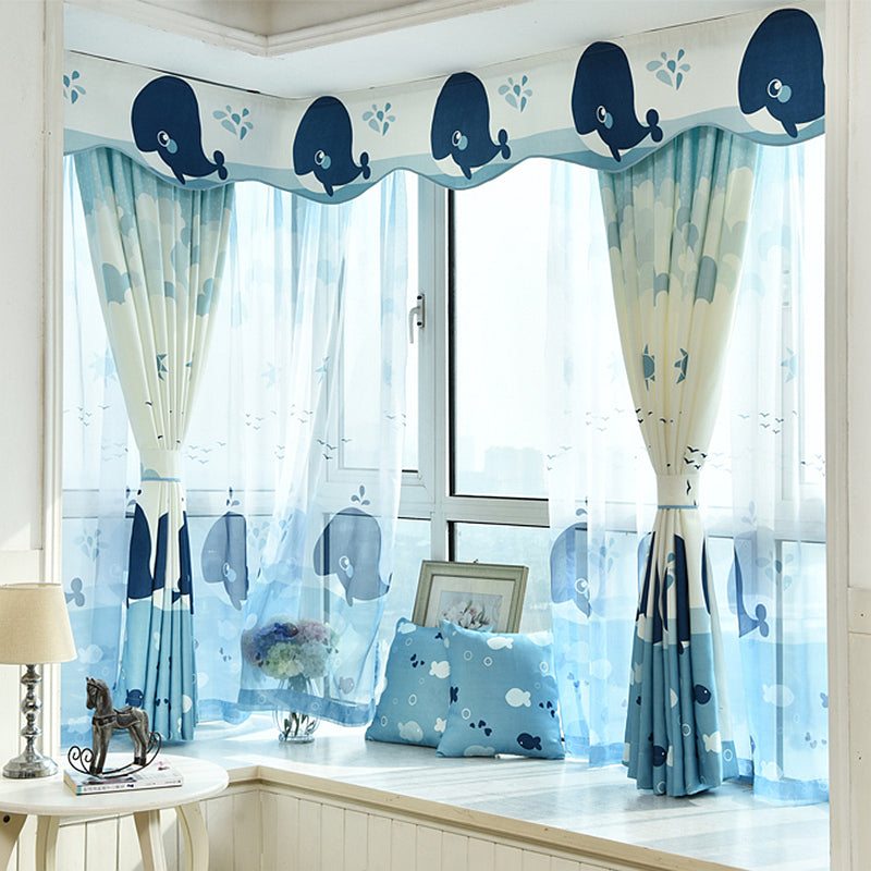 Cute Cartoon Dolphin Printed Grommet Top Custom Curtain