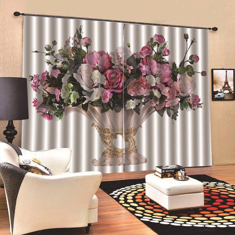 Room Darkening 3D Floral Curtains 2 Panel Set Polyester Silky Satin Polyester Elegant Look and Silky Soft Anti-ultraviolet Radiation