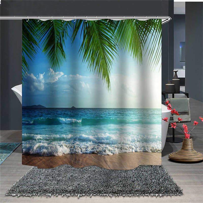 3D Beautiful Beach Landscape Waterproof and Mildewproof Polyester Shower Curtains