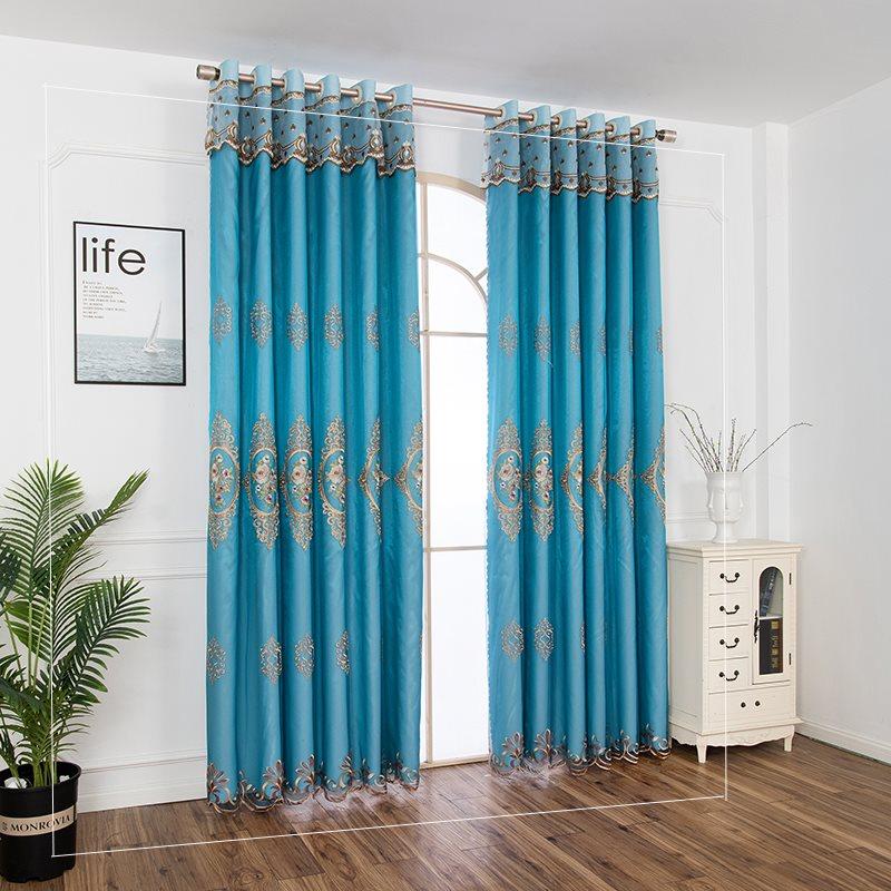 Floral Embroidery Blackout Curtain Sets Sheer and Lining Curtains Full Shading Double Curtains for Living Room Bedroom Decoration Ultraviolet-Proof