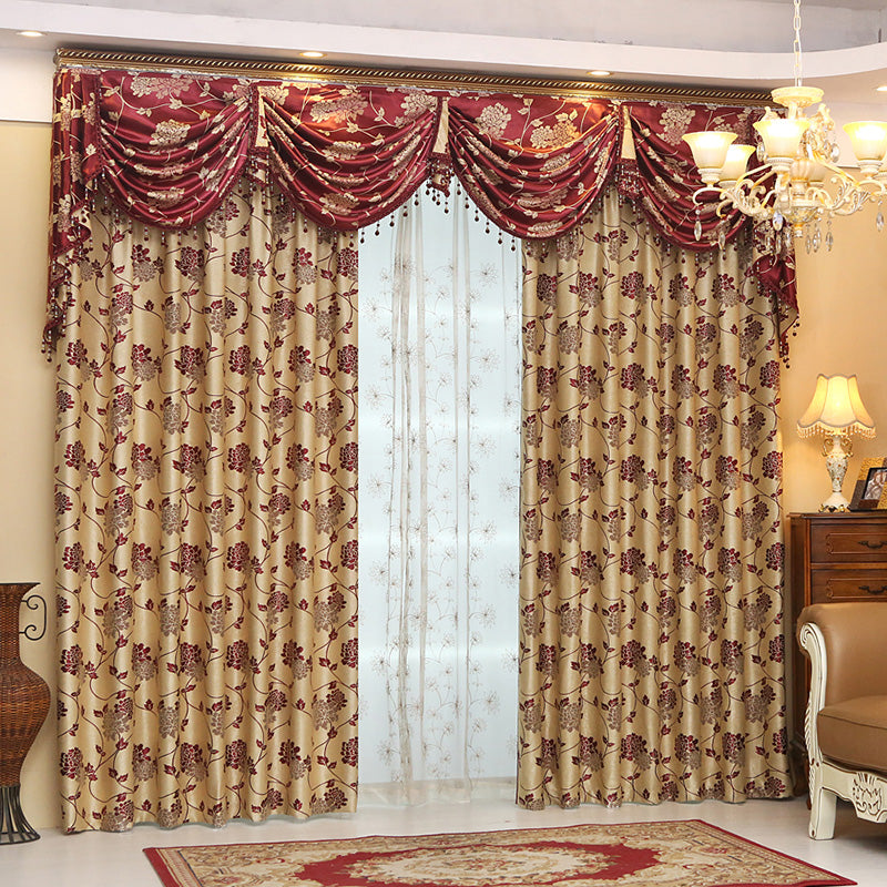 Elegant Window Curtains Double Side Jacquard Effect Curtain Panels For Living Room Custom Blackout Curtain Sheer Valance