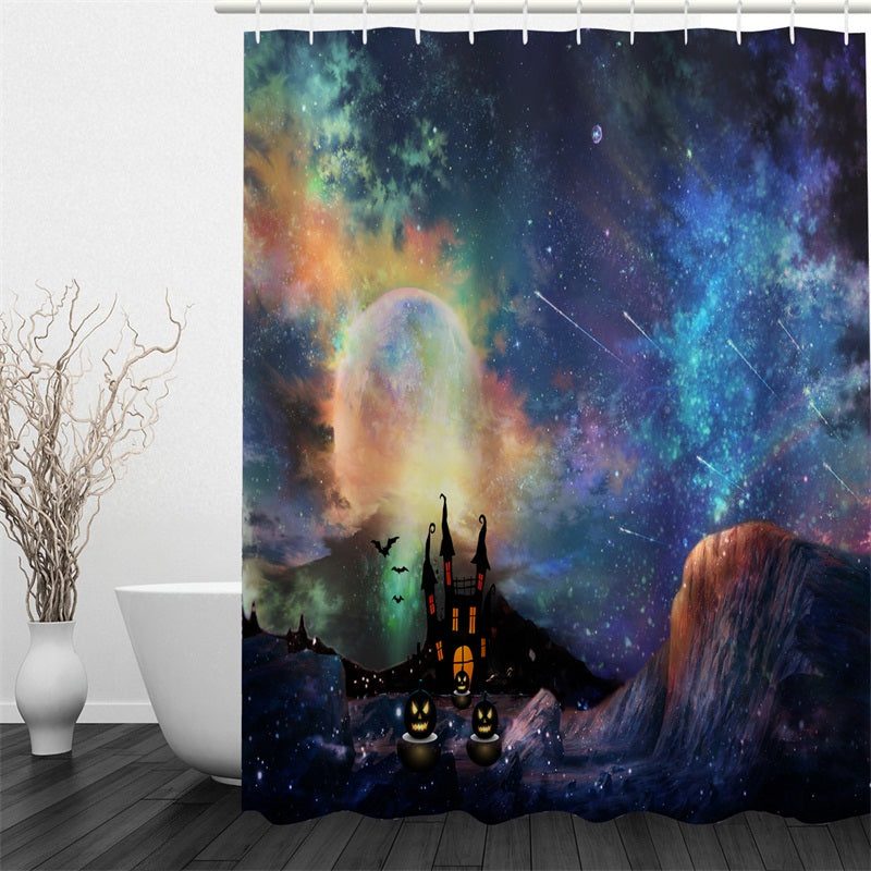 3D Halloween Galaxy Printed Polyester Waterproof Antibacterial and Eco-friendly Shower Curtain