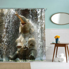 3D Mouldproof Happy Sitting Water-Spraying Elephant Printed Polyester Bathroom Shower Curtain