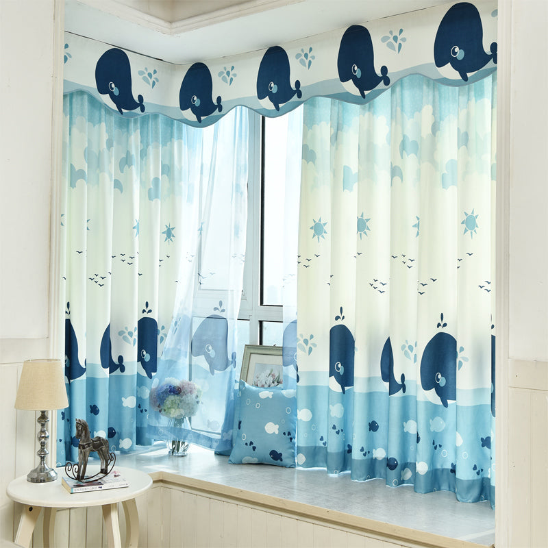 Cute Cartoon Dolphin Printed Grommet Top Custom Curtain