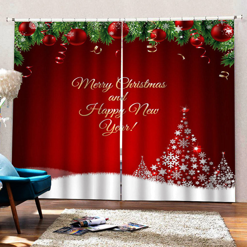 Christmas 3D Printed Window Curtains Decoration Red Polyester Blackout Custom 2 Panels Drapes for Living Room Bedroom No Pilling No Fading No off-lining