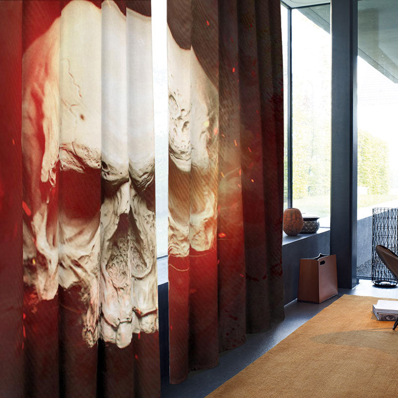 3D Terrible Skull Printed Thick Polyester 2 Panels Blackout Living Room Curtain