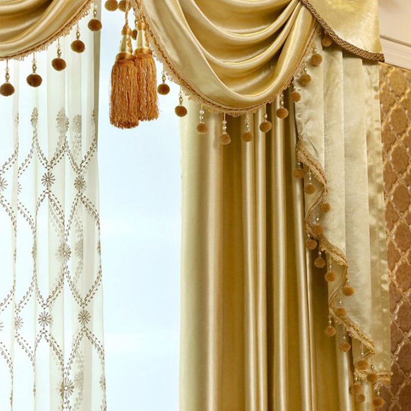 Golden Blackout Curtains Elegant Shading Curtains Valance for Bedroom Living Room Custom Room Darkening Window Curtains 2 Panels Drapes