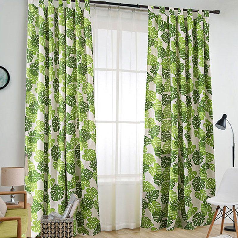 Green Leaves Cartoon Kids Curtain Cotton and Linen Half-shade Curtain Price for 1 Piece