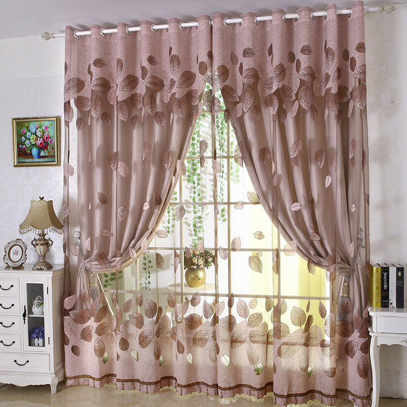 Rose-gold European Style Burnout and Embroidered Floral Blackout Curtains