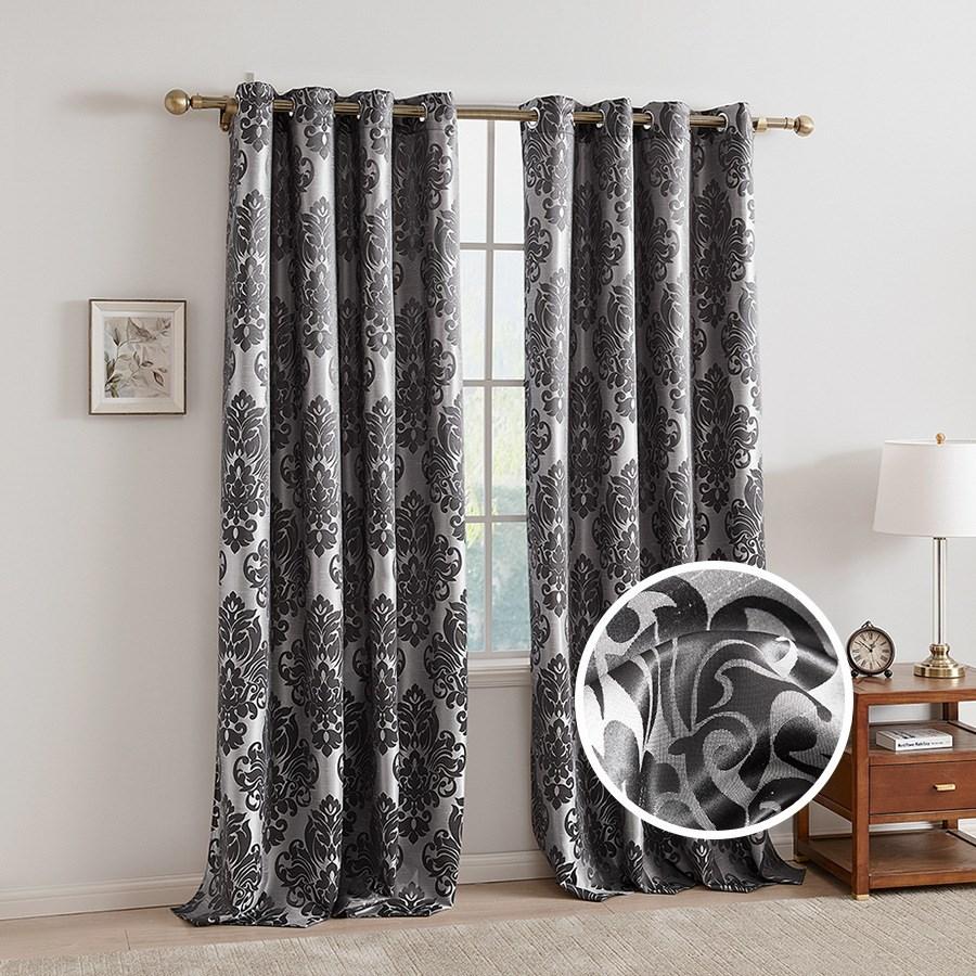 Black Jacquard Blackout Curtain Paris Paisley Decorative Print Damask Pattern Thermal Insulated Blackout Energy SavingsRoom Darkening Soundproof Grommet Window Curtain Panels for Bedroom Set of 2