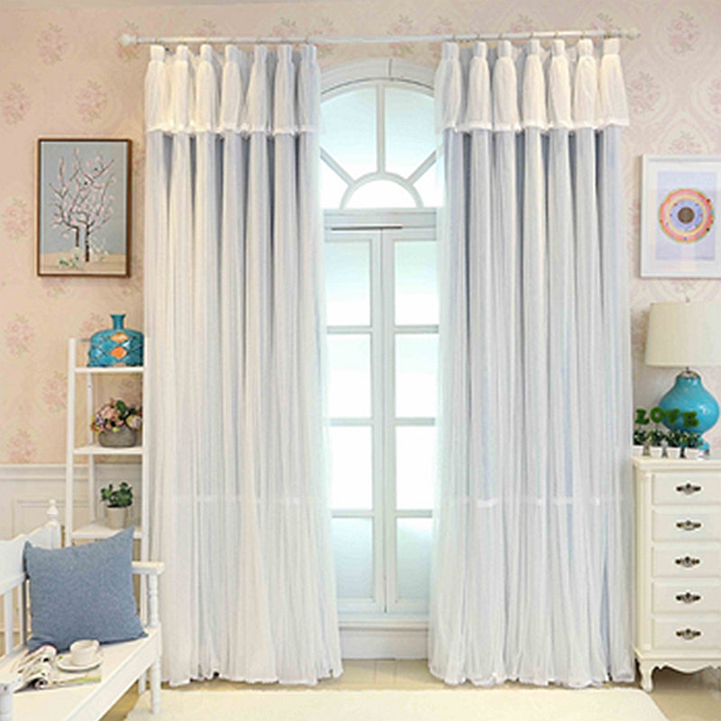 Princess Style Blue Sheer and Cloth Sewing Together Blackout Custom Curtain