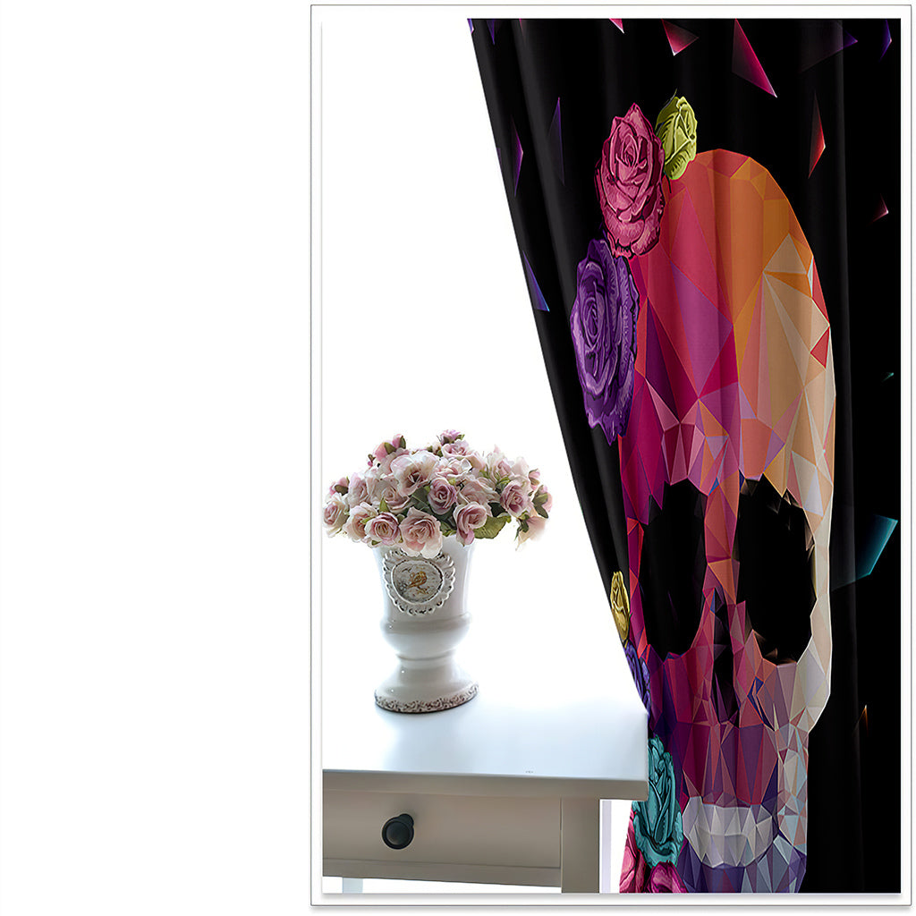 Halloween 3D Printed Curtains Skull and Flower Blackout Decoration Window Shading Curtain Custom 2 Panels Drapes