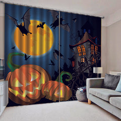 Halloween Pumpkin Cartoon Creative 3D Printed Blackout Decoration Window Curtains Custom 2 Panels Drapes No Pilling No Fading No off-lining