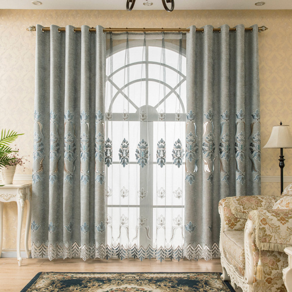 European Luxury Embroidered Sheer Curtains for Living Room Bedroom Custom 2 Panels Breathable Voile Drapes  in Stock