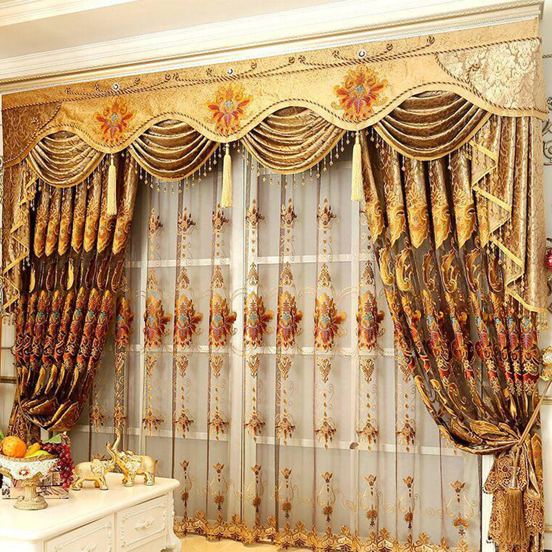 Luxury Golden Hollowed-out Embroidery Classical and European Style Living Room Custom Sheer Curtain