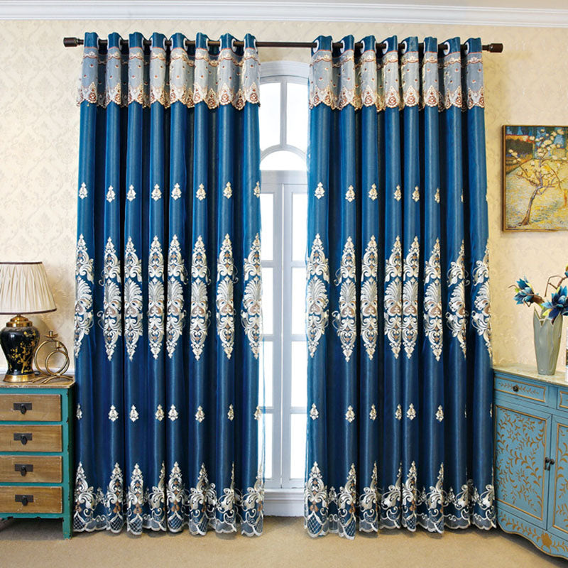 European Embroidery Floral Blackout Decorative Curtain Sets Custom 2 Panels Drapes No Pilling No Fading No off-lining