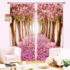 3D Pink Flowers Trees and Road Printed Romantic Custom Blackout Curtain for Living Room