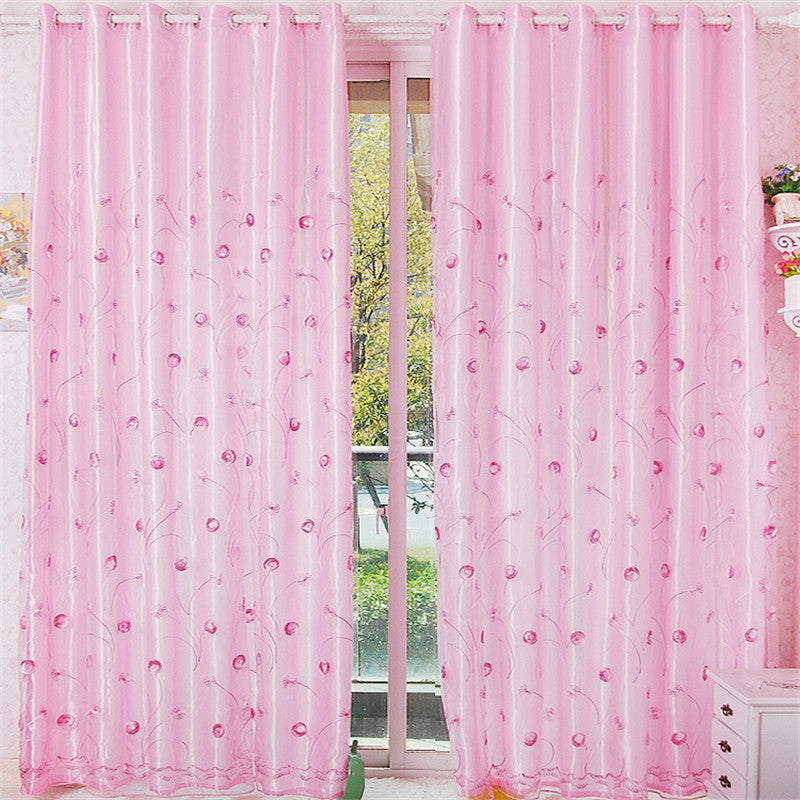 Blackout Polyester Embroidered Dandelions Modern Style 2 Panels Grommet top Curtain Set