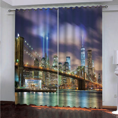 Bustling City Beautiful Buildings Night Scenery 3D Blackout Decorative Custom Living Room Curtains