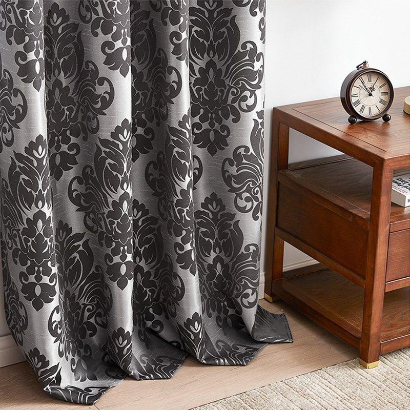 Black Jacquard Blackout Curtain Paris Paisley Decorative Print Damask Pattern Thermal Insulated Blackout Energy SavingsRoom Darkening Soundproof Grommet Window Curtain Panels for Bedroom Set of 2