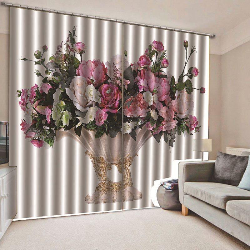 Room Darkening 3D Floral Curtains 2 Panel Set Polyester Silky Satin Polyester Elegant Look and Silky Soft Anti-ultraviolet Radiation