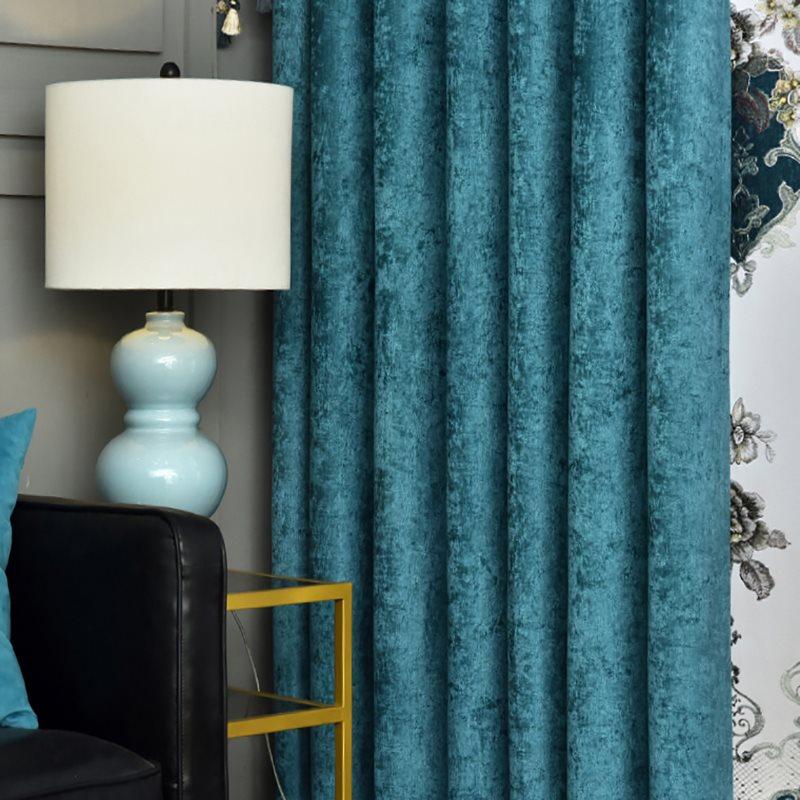 Modern Simple Window Curtains Chenille Blue Blackout Curtains for Living Room Bedroom Darkening Custom 2 Panels Drapes